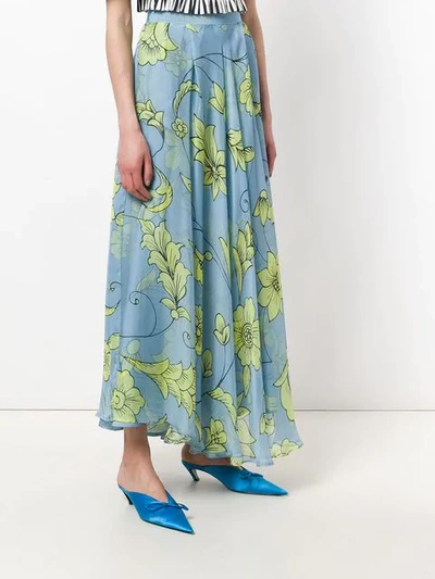 Shop Miahatami Pleated Floral Skirt In Blue