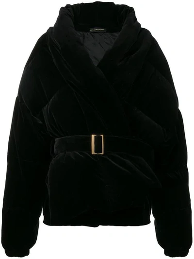Shop Alexandre Vauthier Belted Velvet Puffer Jacket In Black
