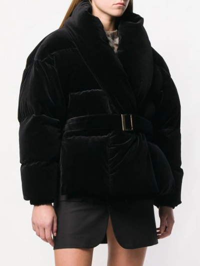 Shop Alexandre Vauthier Belted Velvet Puffer Jacket In Black