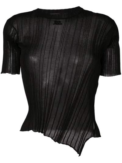 Shop Courrèges Sheer Knitted Top In Black