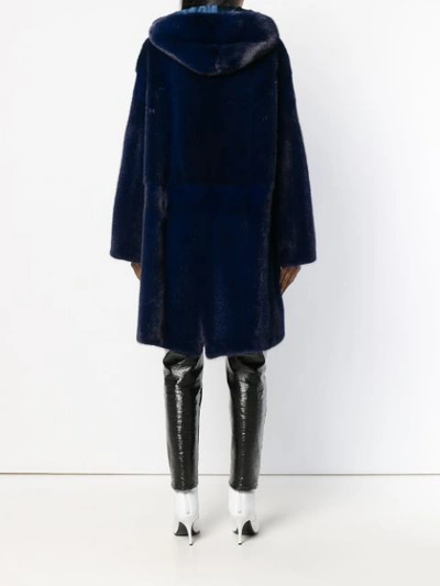 Shop Liska Pallas Hooded Fur Coat In Blue