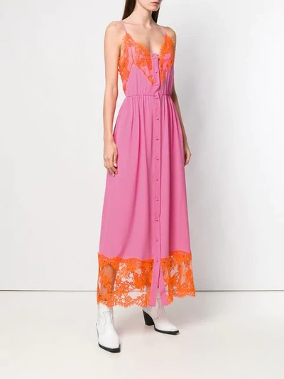 Shop Msgm Buttoned Lace Dress In Pink