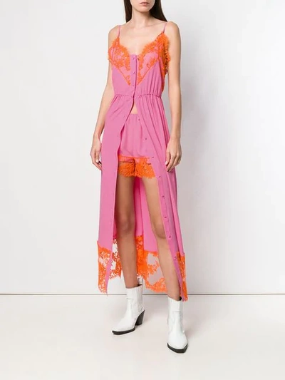 Shop Msgm Buttoned Lace Dress In Pink