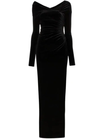 ALEXANDRE VAUTHIER VELVET GATHERED SIDE-SLIT GOWN - 黑色