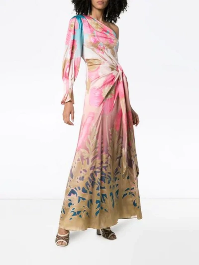 Shop Peter Pilotto One Shoulder Floral Print Silk Maxi Dress In Sky Poppy