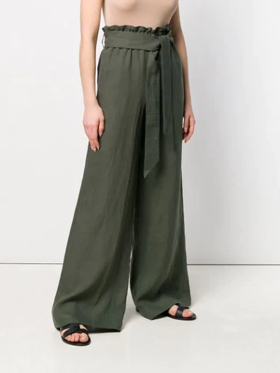 Shop Asceno Wide Leg Trousers In Green