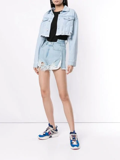 Shop Ground Zero Cropped Denim Jacket In Bleached Light Blue