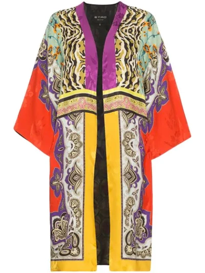 ETRO PATCH PRINT JACQUARD SILK BLEND KIMONO - 多色