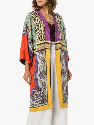 Shop Etro Patch Print Jacquard Kimono In Multicolour