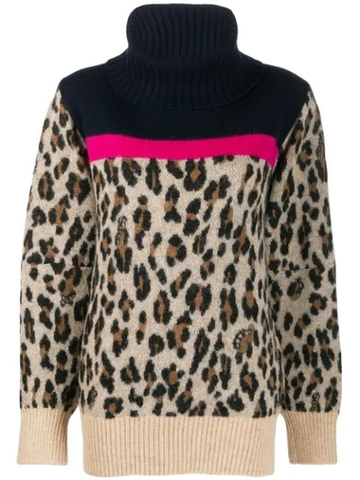 Shop Sacai Leopard Knit Jumper In Blue
