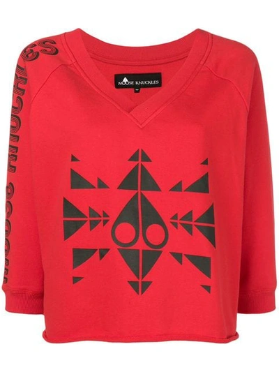 Shop Moose Knuckles Cropped Printed Sweatshirt In Red