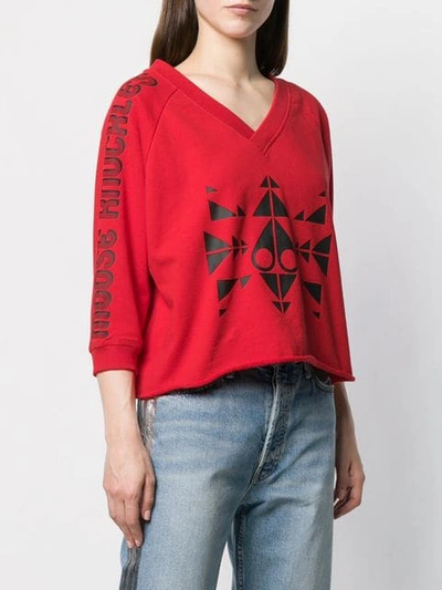 Shop Moose Knuckles Cropped Printed Sweatshirt In Red
