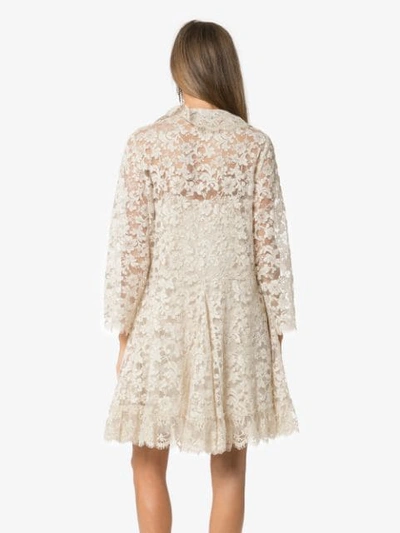 Shop Gucci Collared Lace Silk Mini Dress In Neutrals