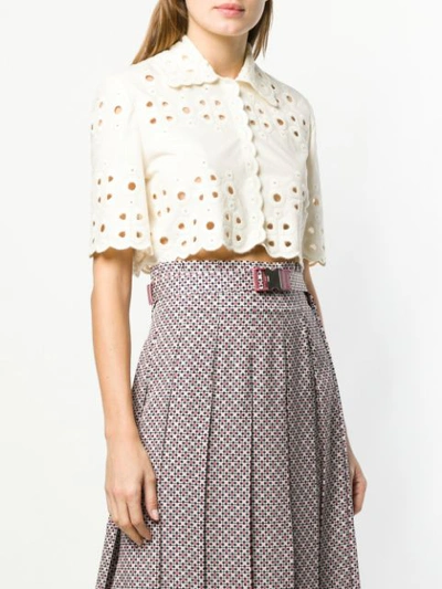 Shop Fendi Broderie Anglaise Cropped Shirt In Neutrals