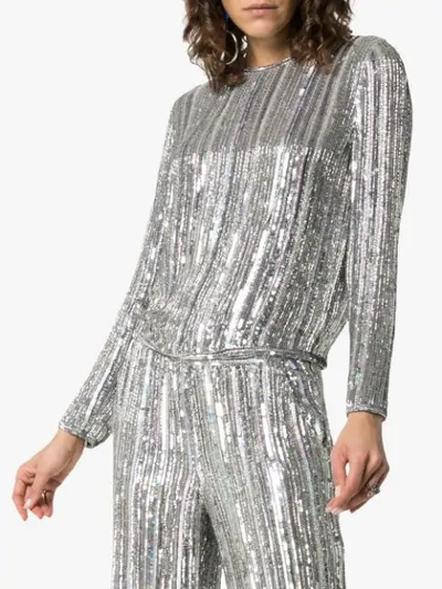 ASHISH LONG SLEEVE SEQUIN TOP - 银色