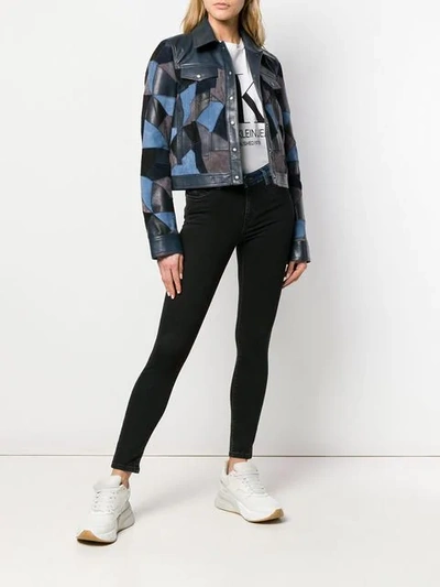 Shop Diesel Black Gold Cropped Jacket With Suede Patchwork In Blue