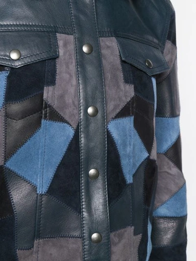 Shop Diesel Black Gold Cropped Jacket With Suede Patchwork In Blue