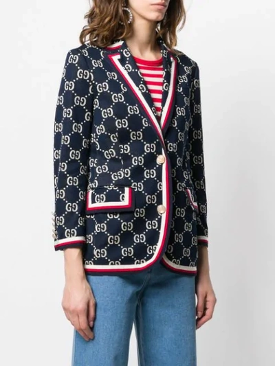 Shop Gucci Gg Supreme Knitted Blazer In Blue