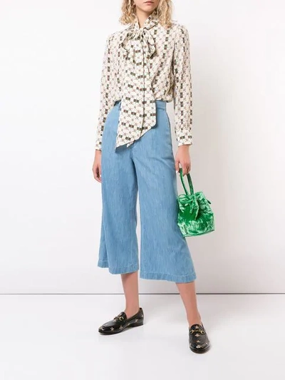 Shop Gucci Embroidered Denim Culottes In Blured