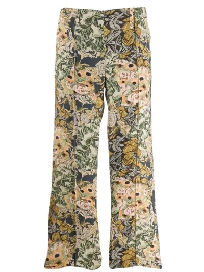 Shop Rokh Cross-stitch Effect Flared Trousers In Neutrals