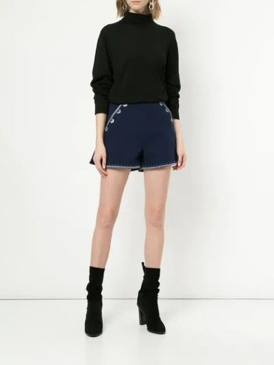 Shop Talitha Embroidered Tailored Shorts In Blue