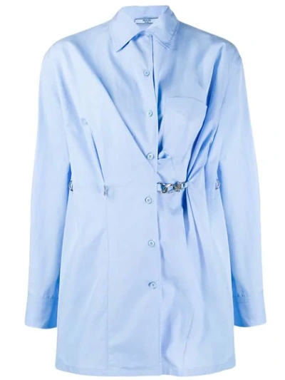 Shop Prada Clip Detail Overshirt In Blue