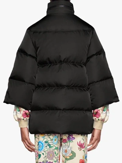 Shop Gucci Padded Nylon Cape Jacket With  Stripe In Black