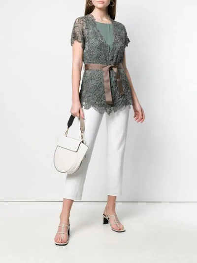 Shop Brunello Cucinelli Layered Lace Detail Top In Green