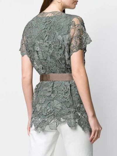 Shop Brunello Cucinelli Layered Lace Detail Top In Green