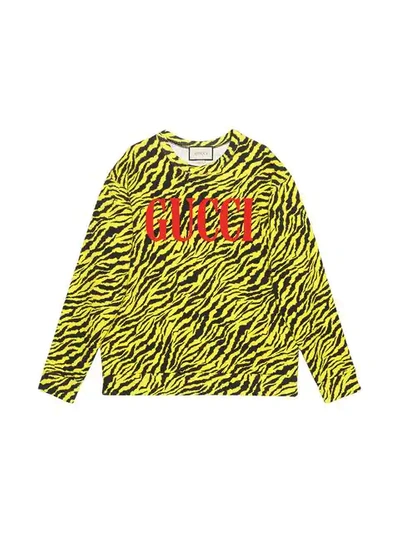 Shop Gucci Oversize Sweatshirt With Zebra Print In Yellow