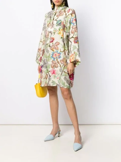 Shop Etro Floral-print Tunic Dress In Neutrals