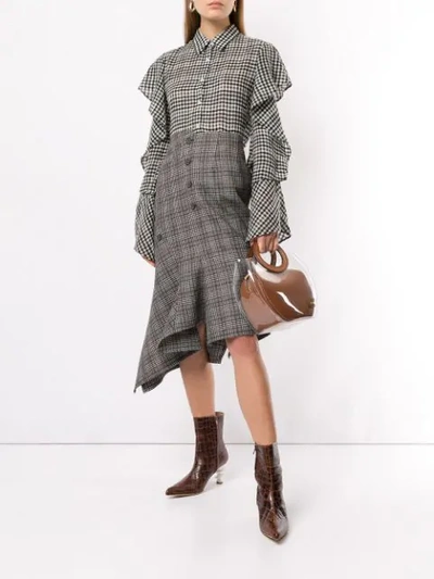 Shop Dawei Asymmetric Check Skirt In Grey