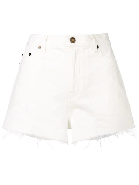 Saint Laurent Classic Ripped Denim Shorts In 9001 White | ModeSens