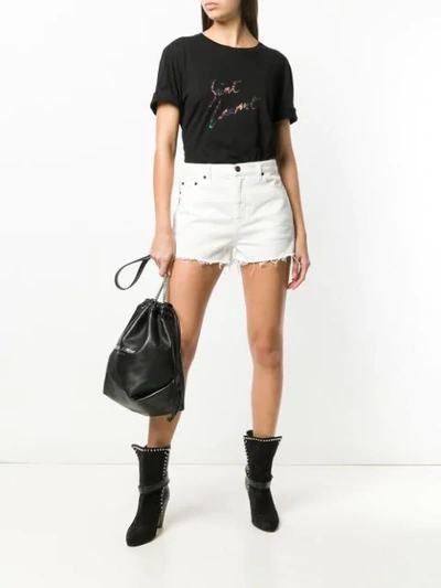 Shop Saint Laurent Classic Ripped Denim Shorts In White