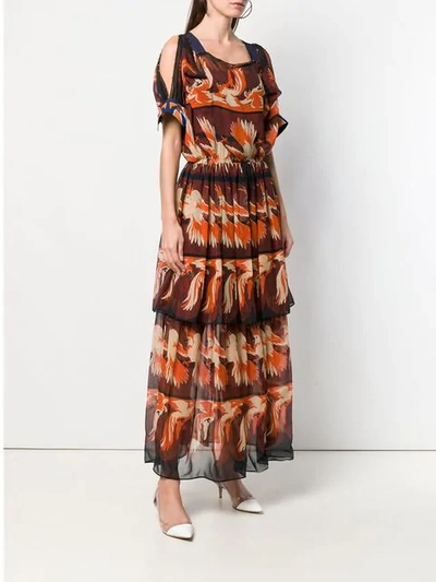 FENDI PARAKEET PRINT LONG DRESS - 红色