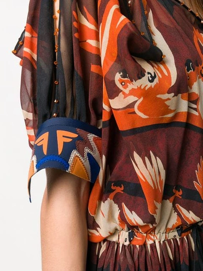 FENDI PARAKEET PRINT LONG DRESS - 红色