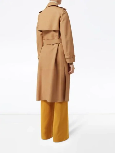 Shop Burberry Lambskin Wrap Trench Coat In Brown