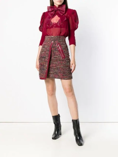 Shop Elisabetta Franchi Vernished High-waisted Skirt In Red