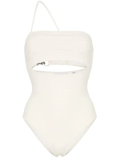 Shop Rudi Gernreich Asymmetric Strap Swimsuit In Neutrals