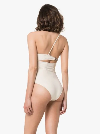 Shop Rudi Gernreich Asymmetric Strap Swimsuit In Neutrals