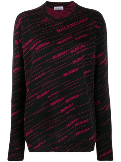 Shop Balenciaga Diagonal Logo Sweater In Black