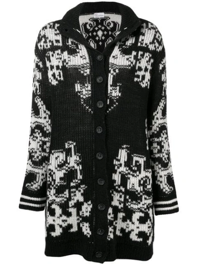 Shop Red Valentino Patterned Ribbed Cardigan In Black