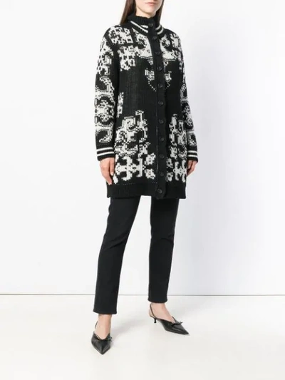 Shop Red Valentino Patterned Ribbed Cardigan In Black