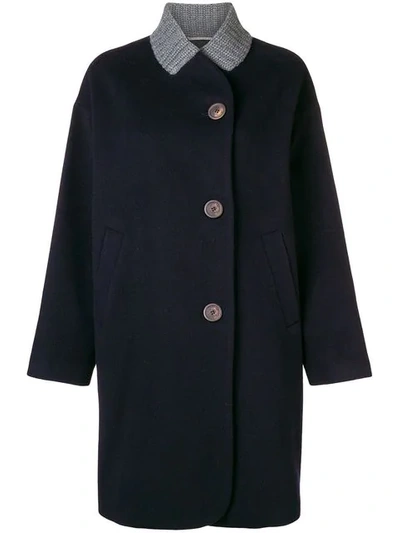 Shop Peserico Ribbed Collar Coat In Blue