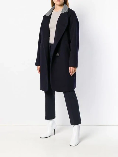 Shop Peserico Ribbed Collar Coat In Blue