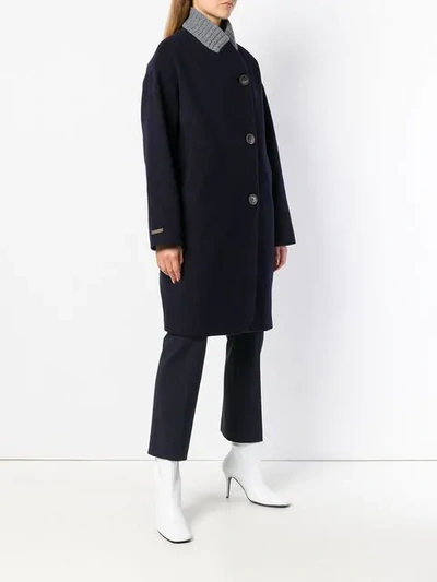 Shop Peserico Ribbed Collar Coat In Blue