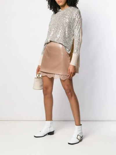 Shop Pinko Layered Lace Hem Skirt In Neutrals