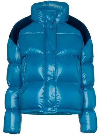 Shop Moncler Chouette Feather Down And Velvet Puffer Jacket In Blue