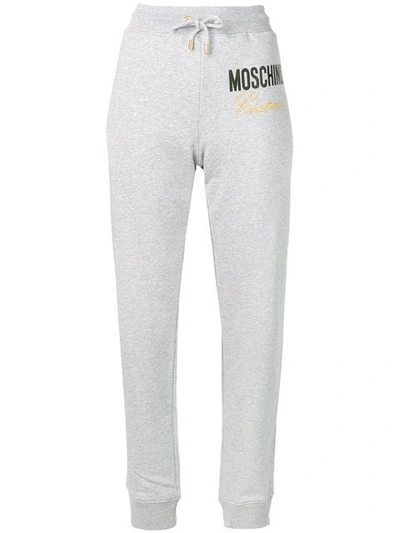 Shop Moschino Couture Embroidery Track Pants In Grey