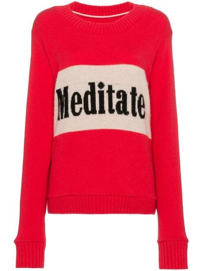 Shop The Elder Statesman Long Sleeve Cashmere Sweater With Slogan In Pink